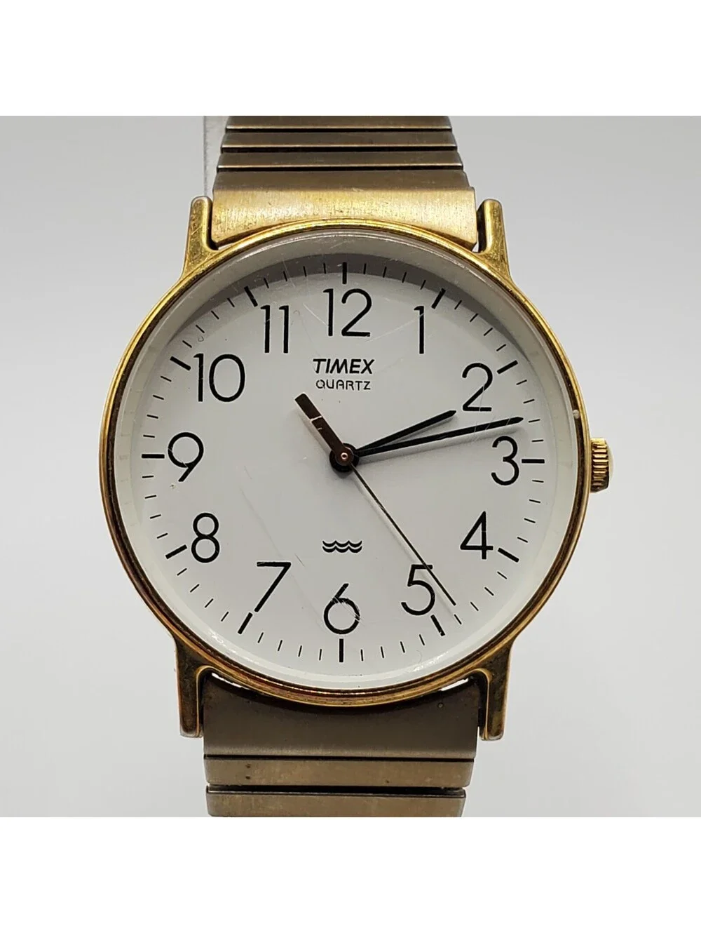 Vintage 1988 Timex Quartz Womens Watch 32mm New Battery Gold Stretch Band